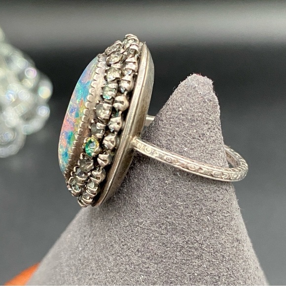 Vintage Martelli Sterling Art Deco Rhinestone and Opal? Ring Size 6 - Picture 5 of 14